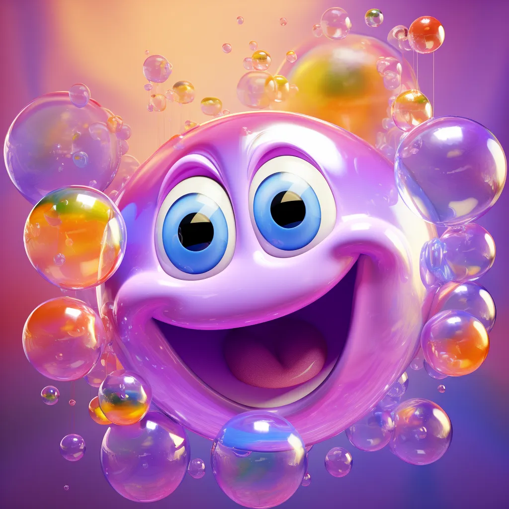 Cartoon character floating in bubbles representing fun and games