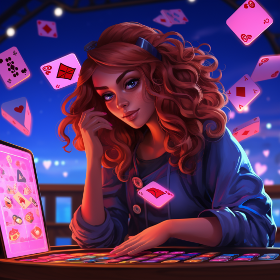 Gamer girl playing online table games